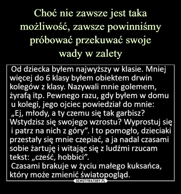 
    Choć nie zawsze jest taka możliwość, zawsze powinniśmy próbować przekuwać swoje
wady w zalety