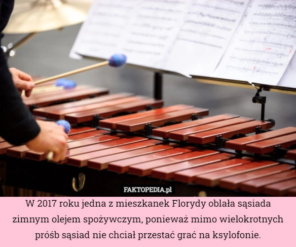 
    W 2017 roku jedna z mieszkanek Florydy oblała sąsiada zimnym olejem spożywczym,