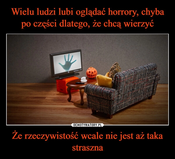 
    Wielu ludzi lubi oglądać horrory, chyba po części dlatego, że chcą wierzyć Że rzeczywistość wcale nie jest aż taka straszna