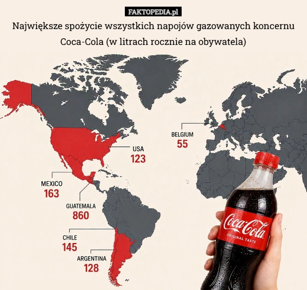 
    Największe spożycie wszystkich napojów gazowanych koncernu Coca-Cola (w