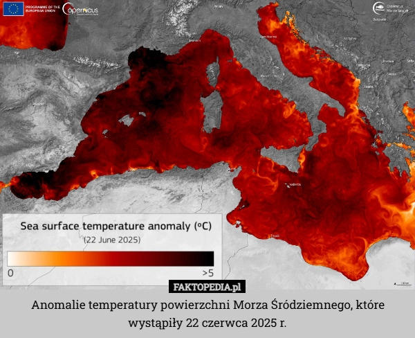 
    Anomalie temperatury powierzchni Morza Śródziemnego, które wystąpiły 22