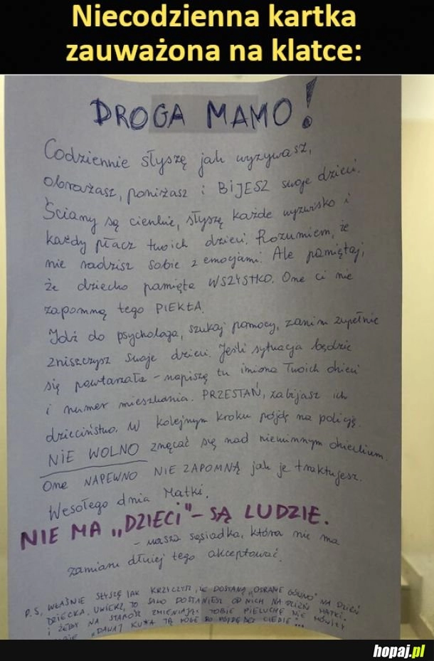 
    Niecodzienna kartka zauważona na klatce