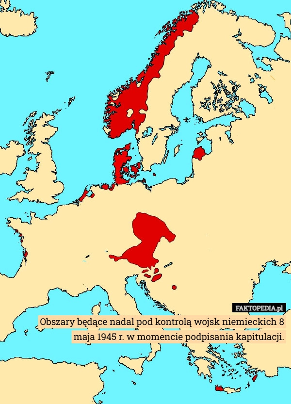
    Obszary będące nadal pod kontrolą wojsk niemieckich 8 maja 1945 r. w momencie