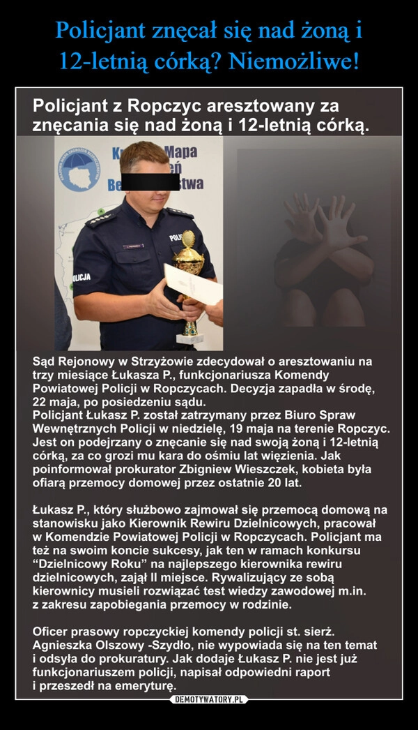 
    Policjant znęcał się nad żoną i 12-letnią córką? Niemożliwe!