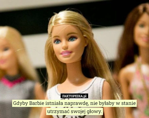 
    
			Gdyby Barbie istniała naprawdę, nie byłaby w stanie utrzymać swojej głowy.					