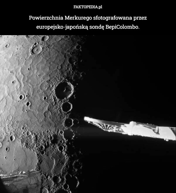 
    Powierzchnia Merkurego sfotografowana przez europejsko-japońską sondę BepiColombo.