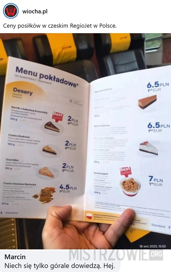 
    Ceny posiłków w czeskim RegioJet