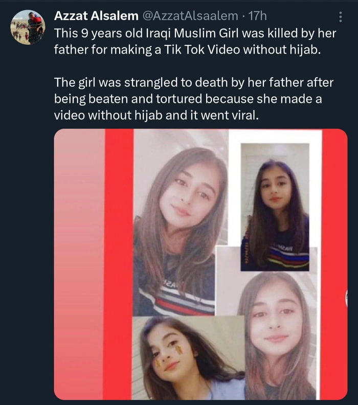 
    Honor killing. Sick culture.