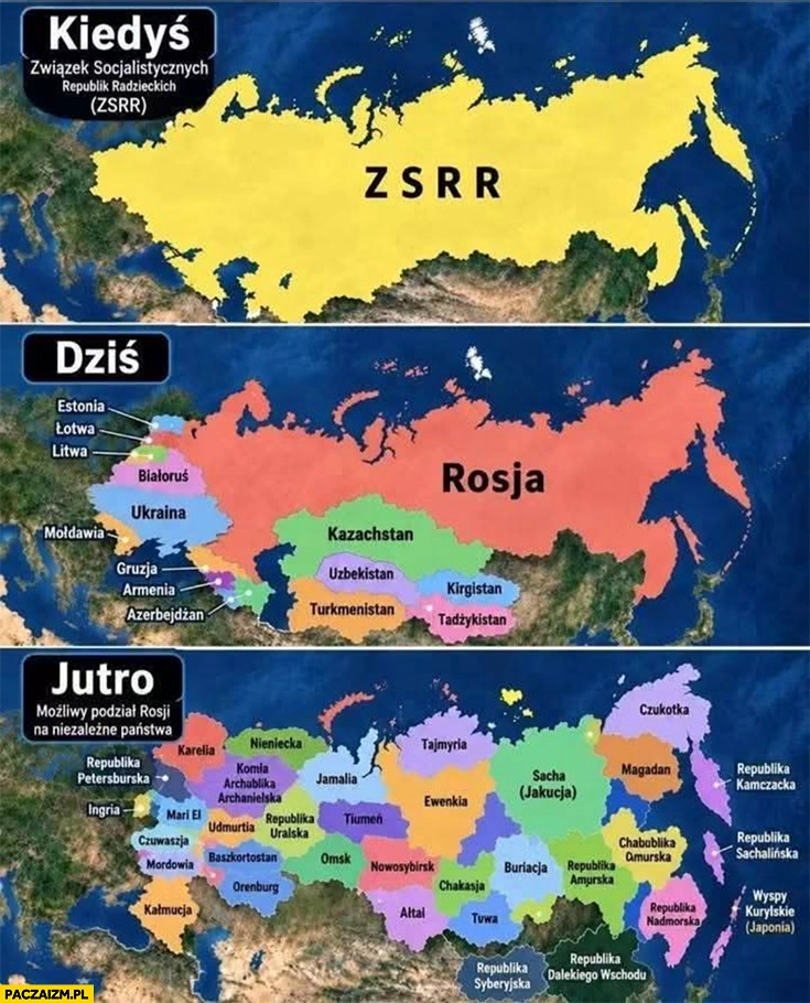 Rosja kiedyś, dziś, jutro mapka podział na republiki
