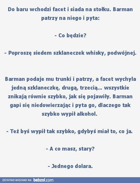 
    Facet w barze zamawia whisky