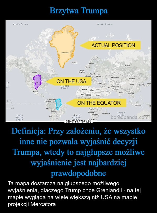
    Brzytwa Trumpa Definicja: Przy założeniu, że wszystko inne nie pozwala wyjaśnić decyzji Trumpa, wtedy to najgłupsze możliwe wyjaśnienie jest najbardziej prawdopodobne