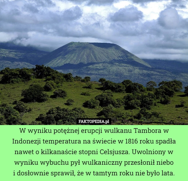 
    W wyniku potężnej erupcji wulkanu Tambora w Indonezji temperatura na świecie