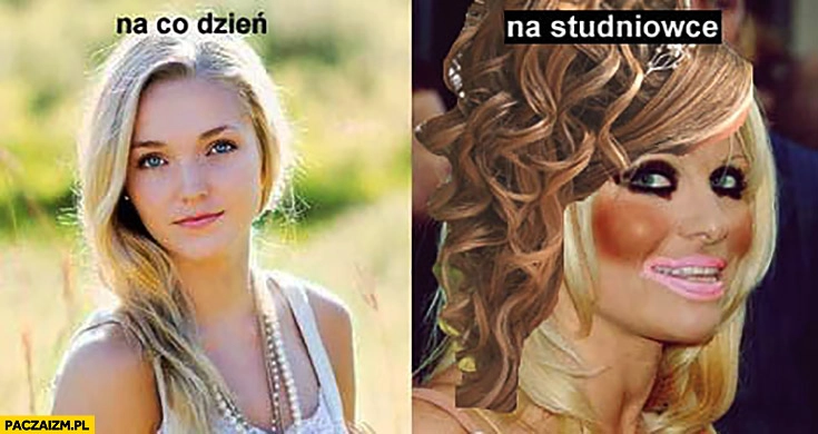 
    Typowa dziewczyna wygląd na co dzień vs wygląd na studniowce