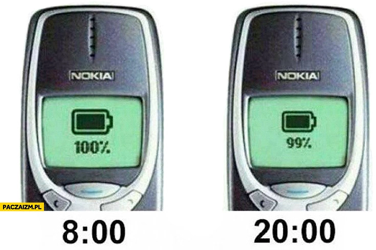 
    Nokia 3310 bateria po całym dniu 99% procent