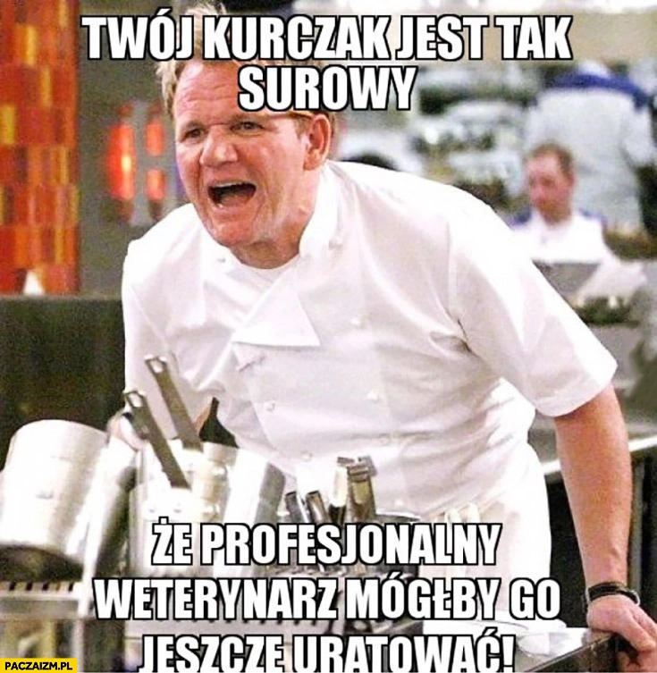 
    Twój kurczak jest tak surowy, że profesjonalny weterynarz mógłby go jeszcze uratować Gordon Ramsay