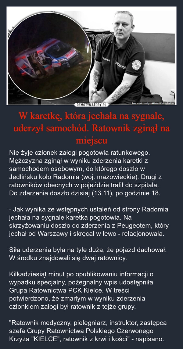 
    W karetkę, która jechała na sygnale, uderzył samochód. Ratownik zginął na miejscu