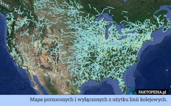 
    Mapa porzuconych i wyłączonych z użytku linii kolejowych.