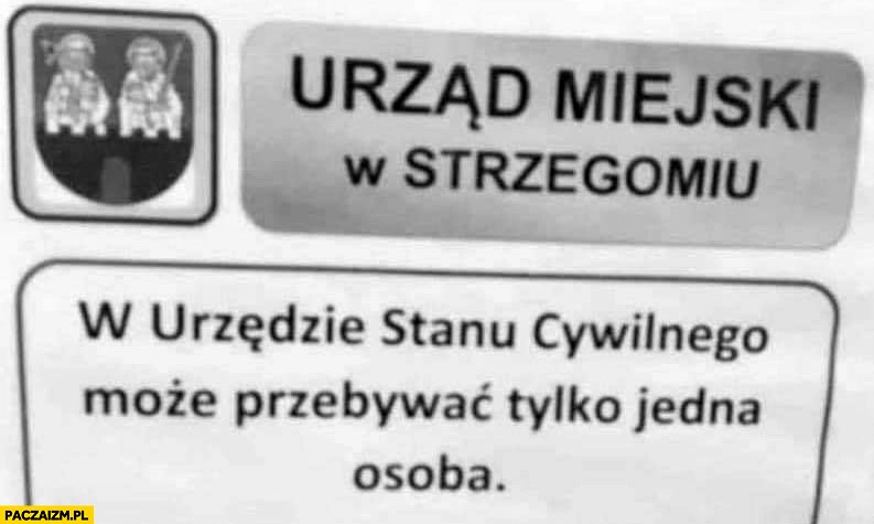 
    Urząd Miejski w Strzegomiu: w urzędzie stanu cywilnego może przebywać tylko jedna osoba