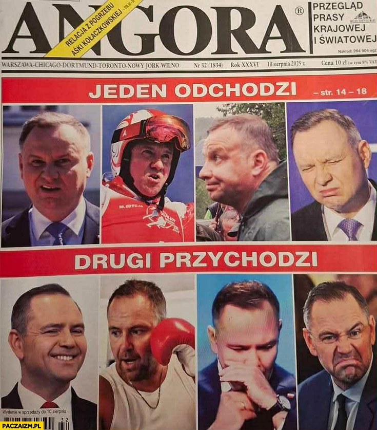 
    Andrzej Duda jeden odchodzi, Karol Nawrocki drugi przychodzi okładka Angora
