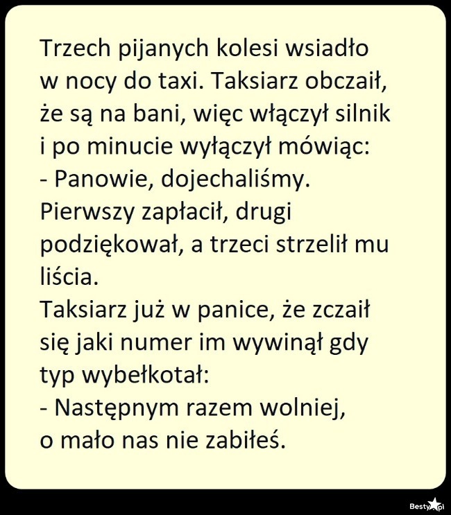 
    Trzech pijanych kolesi w taksówce 