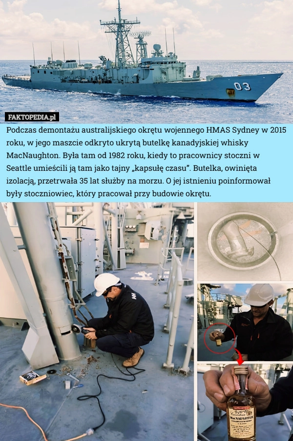 
    Podczas demontażu australijskiego okrętu wojennego HMAS Sydney w 2015 roku,