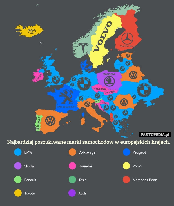 
    
			Najbardziej poszukiwane marki samochodów w europejskich krajach.					