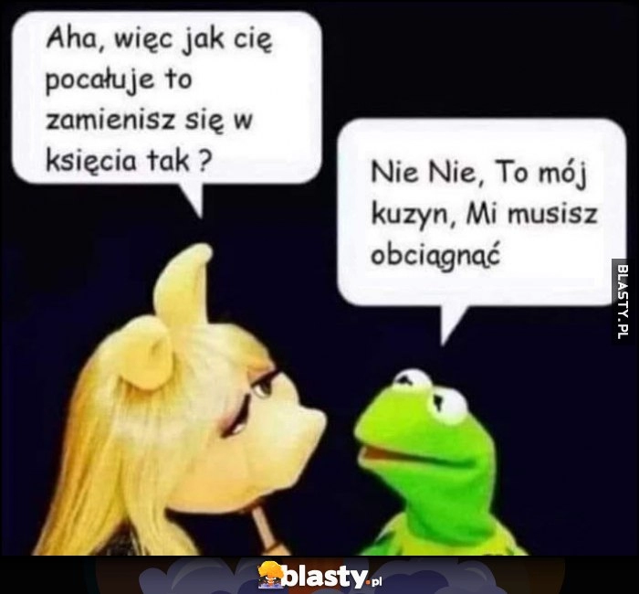 
    Jak Cię pocałuję zamienisz sie w księcia, tak? Kermit: nie to mój kuzyn, mi musisz obciągnąć