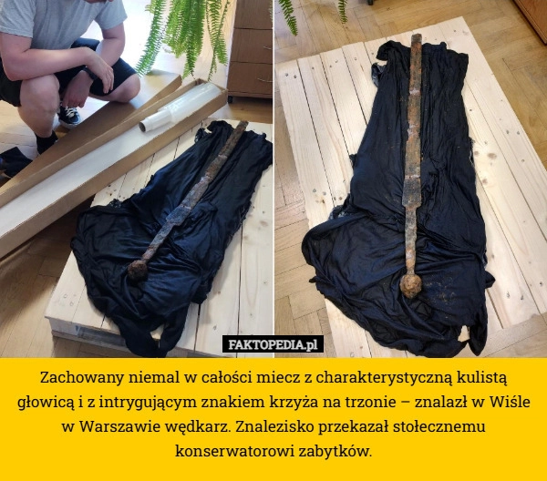 
    Zachowany niemal w całości miecz z charakterystyczną kulistą głowicą i z