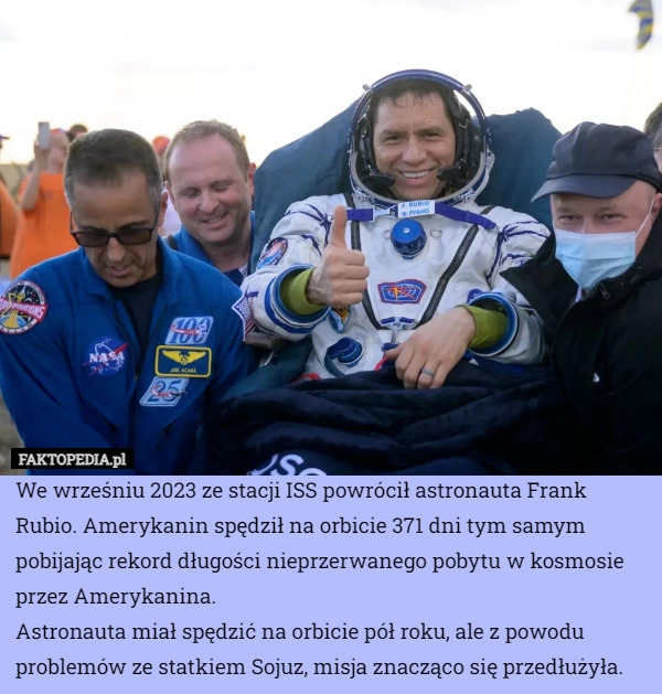 
    We wrześniu 2023 ze stacji ISS powrócił astronauta Frank Rubio. Amerykanin