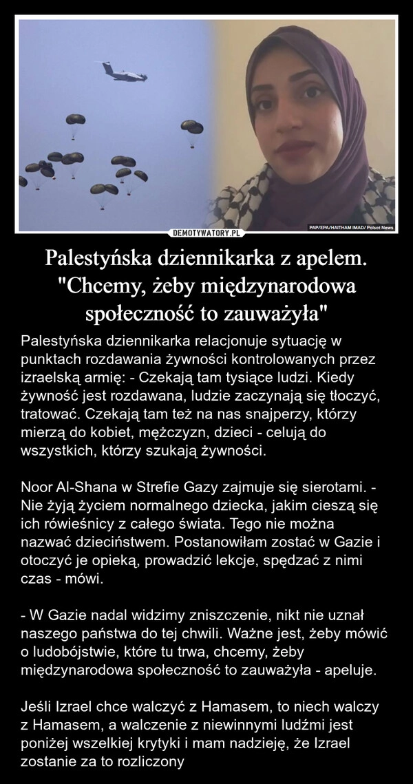 
    Palestyńska dziennikarka z apelem. "Chcemy, żeby międzynarodowa społeczność to zauważyła"