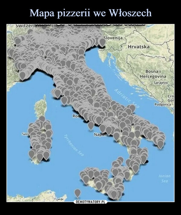 
    Mapa pizzerii we Włoszech