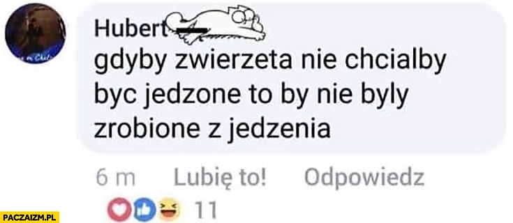 
    Gdyby zwierzęta nie chciałyby być jedzone to by nie były zrobione z jedzenia