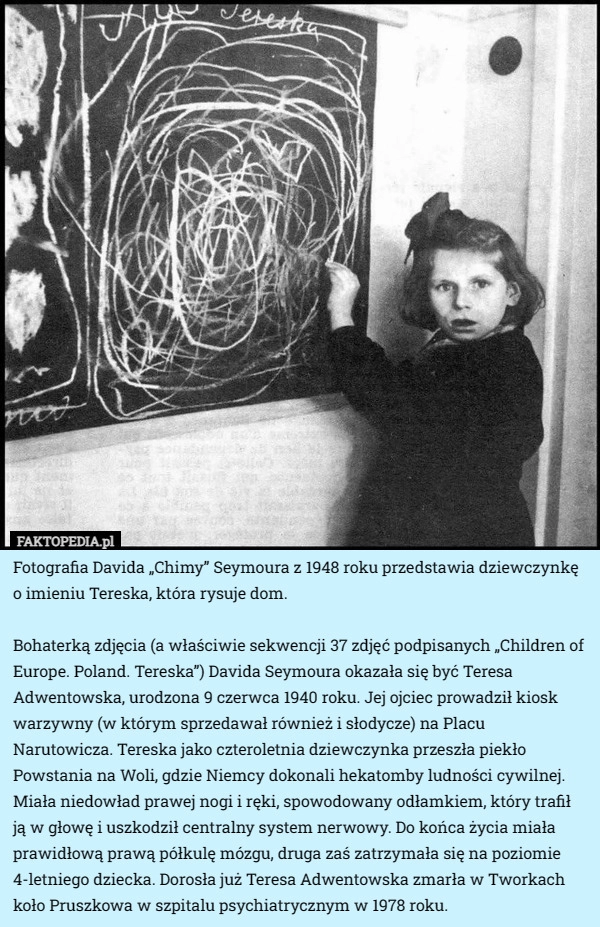 
    Fotografia Davida „Chimy” Seymoura z 1948 roku przedstawia dziewczynkę o...