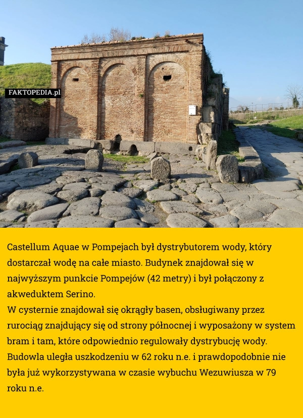 
    Castellum Aquae w Pompejach był dystrybutorem wody, który dostarczał