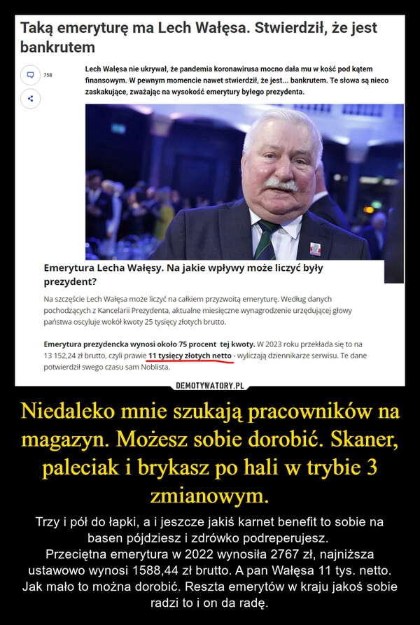 
    Niedaleko mnie szukają pracowników na magazyn. Możesz sobie dorobić. Skaner, paleciak i brykasz po hali w trybie 3 zmianowym. 