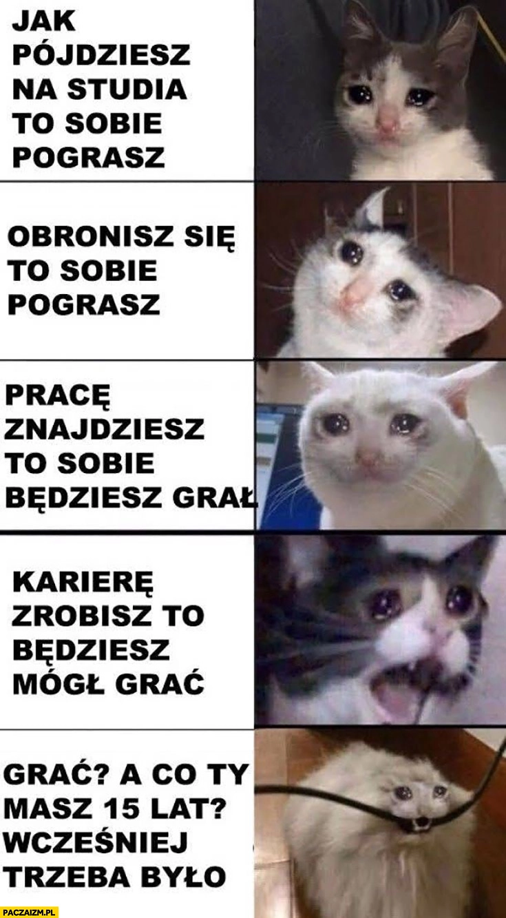 
    Kot jak pójdziesz na studia obronisz się, znajdziesz pracę, karierę to sobie pograsz. Grać? A co ty masz 15 lat? Wcześniej trzeba było