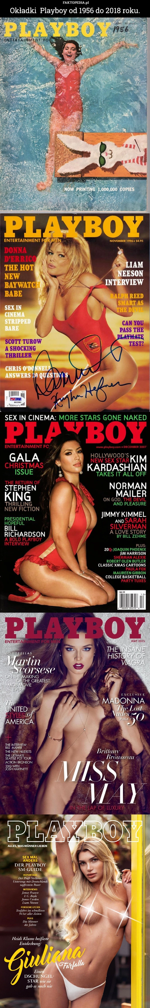 
    Okładki  Playboy od 1956 do 2018 roku.