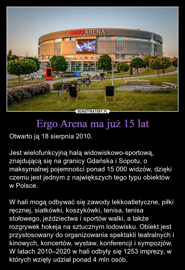 
    Ergo Arena ma już 15 lat