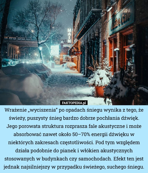 
    Wrażenie „wyciszenia” po opadach śniegu wynika z tego, że świeży, puszysty...