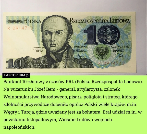 
    Banknot 10-złotowy z czasów PRL (Polska Rzeczpospolita Ludowa). Na wizerunku