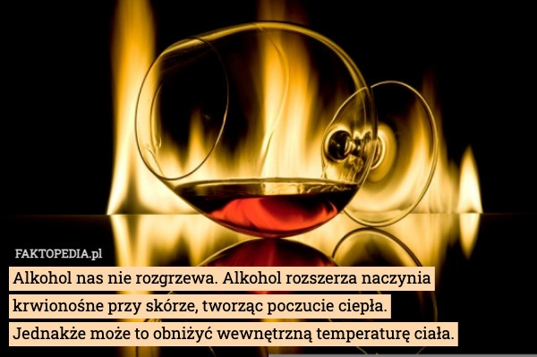 
    Alkohol nas nie rozgrzewa. Alkohol rozszerza naczynia krwionośne przy skórze,