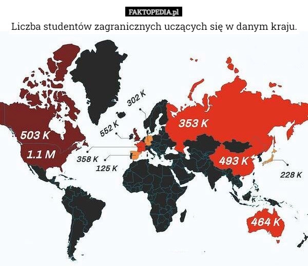 
    Liczba studentów zagranicznych uczących się w danym kraju.