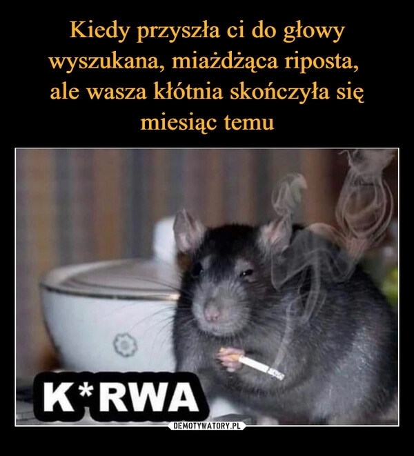 
    Kiedy przyszła ci do głowy wyszukana, miażdżąca riposta, 
ale wasza kłótnia skończyła się miesiąc temu