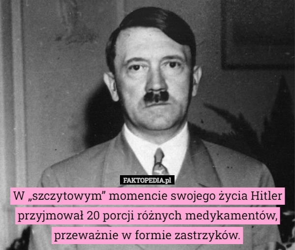 
    
			W „szczytowym” momencie swojego życia Hitler przyjmował 20 porcji różnych...					