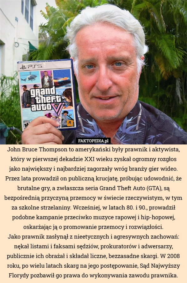 
    John Bruce Thompson to amerykański były prawnik i aktywista, który w pierwszej