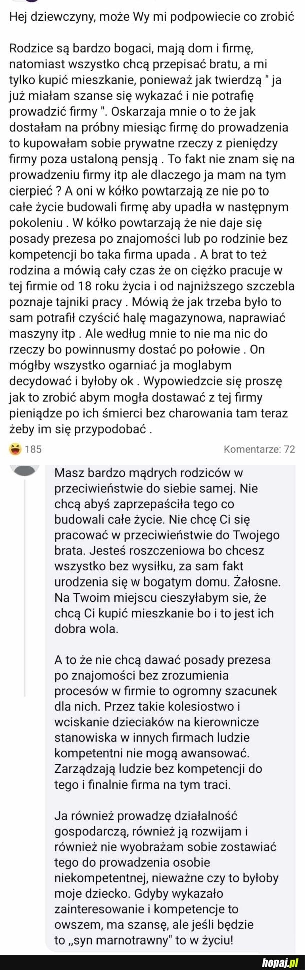 
    Dziewczyna ma bardzo mądrych rodziców