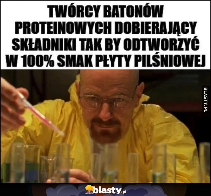 
    Twórcy batonów proteinowych dobierający składniki tak by odtworzyć w 100% smak płyty pilśniowej