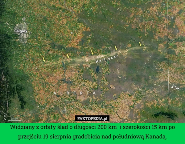 
    Widziany z orbity ślad o długości 200 km  i szerokości 15 km po przejściu