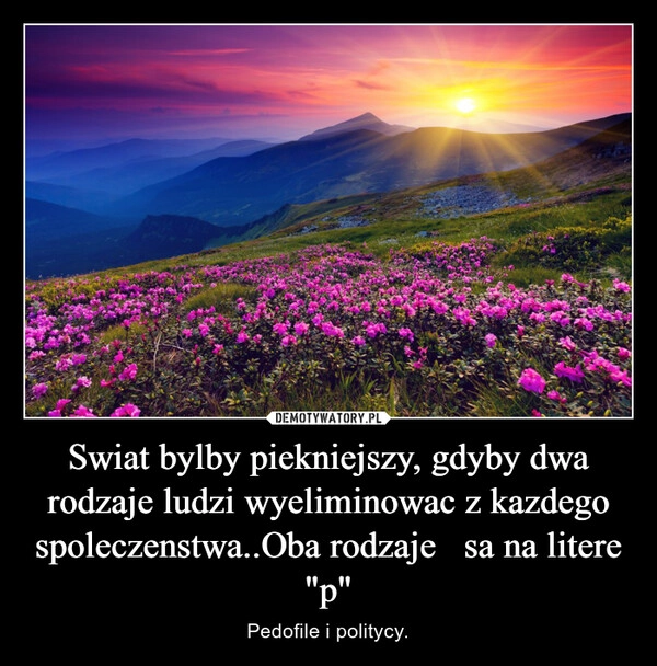 
    Swiat bylby piekniejszy, gdyby dwa rodzaje ludzi wyeliminowac z kazdego spoleczenstwa..Oba rodzaje   sa na litere "p"