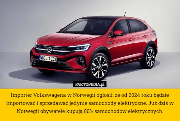 
    Importer Volkswagena w Norwegii ogłosił, że od 2024 roku będzie importować